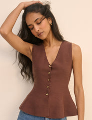Kahverengi Peplum Örgü Bluz
