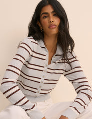 Bebek Mavi Çizgili Uzun Kollu Örgü Polo Bluz