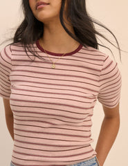 Pembe ve Bordo Çizgili Tişört