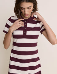 Bordo Çizgili Esnek Jarse Polo Collins Mini Boy Elbise