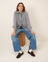 Mavi ve Kahverengi Rahat Çizgili Gömlek