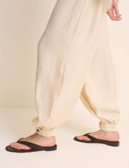 Krem Balon Leg Saten Cuffed Pantolon