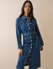 Orta Ton Yıkamalı Denim Noah Gömlek Elbise