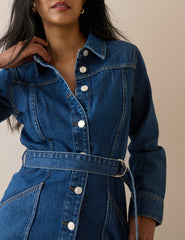 Orta Ton Yıkamalı Denim Noah Gömlek Elbise