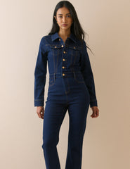 Koyu Mavi Denim İspanyol Paça Tulum