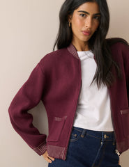 Bordo Örgü Bomber Ceket