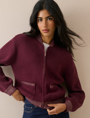Bordo Örgü Bomber Ceket