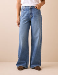 Orta Yıkamalı Mavi Stepney Loose Jean Pantolon