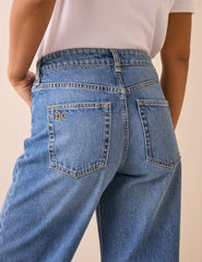 Orta Yıkamalı Mavi Stepney Loose Jean Pantolon