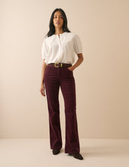 Bordo Fitilli Kadife Mayfair Bootcut Jean Pantolon