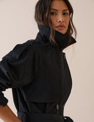 Siyah Çift Düğmeli Rahat Kesim Trençkot