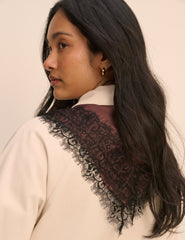 Kahverengi Dantel Detaylı Kare Fular