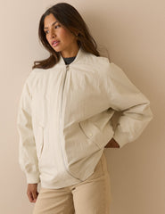 Fildişi Uzun Kesim Oversize Bomber Ceket