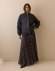 Lacivert Uzun Kesim Oversize Bomber Ceket