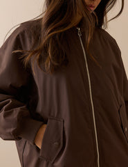 Çikolata Kahverengi Uzun Kesim Oversize Bomber Ceket