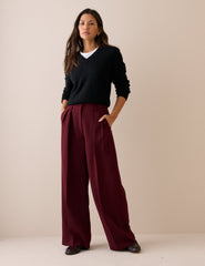 Bordo Yüksek Belli Rue Geniş Paça Pantolon