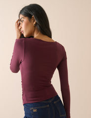 Bordo Büzgülü Modal Kumaş Rich Bluz