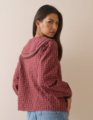 Kırmızı Kareli Oversize Yaka Detaylı Bluz