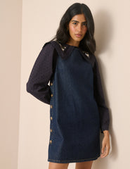 Lacivert Çiçek İşlemeli Oversize Yaka Detaylı Bluz