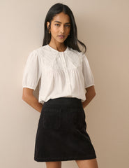 Siyah Fitilli Kadife Patch Cepli Mini Etek