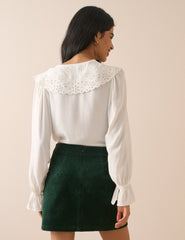 Orman Yeşili Yeşil Fitilli Kadife Patch Cepli Mini Etek