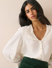 Fildişi Oversize Yakalı Bluz