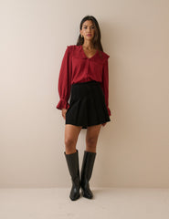 Kırmızı Oversize Yakalı Bluz