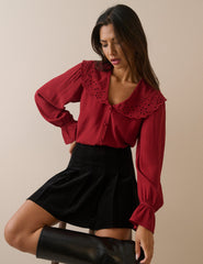 Kırmızı Oversize Yakalı Bluz