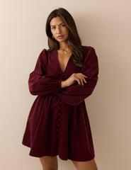 Bordo Fitilli Kadife Riley Mini Boy Elbise