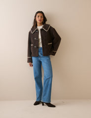 Kahverengi Oversize Yaka Detaylı Peluş Ceket