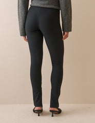 Siyah Fitilli Split Etek Ucu Detaylı Fermuarlı Legging
