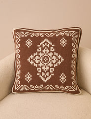 Kahverengi ve Krem Jakarlı Örgü Cushion Cover