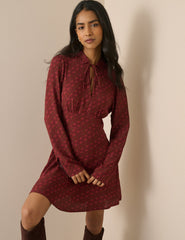 Bordo Çiçek Desenli Moxie Mini Boy Elbise