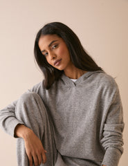 Gri Kırçıllı Örgü Kapüşonlu Sweatshirt
