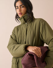 Haki Dik Yaka Rahat Puffer Ceket