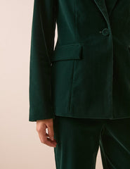 Yeşil Tek Düğmeli Kadife Blazer Ceket