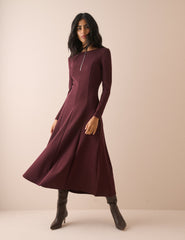 Bordo Fermuarlı Yaka Sutton Midi Boy Elbise