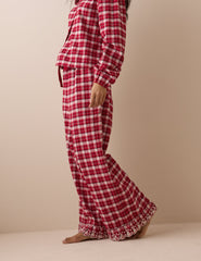 Kırmızı Kareli Fisto İşlemeli Etek Ucu Detaylı Pijama Bottoms