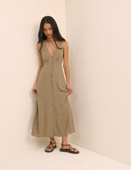 Taupe Kolsuz Avery Midi Boy Elbise