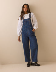 Koyu Ton Yıkamalı Denim Düz Paça Salopet