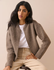 Taupe Kırçıllı Örgü Bomber Ceket