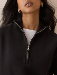 Siyah Quarter Fermuarlı Dik Yaka Sweatshirt