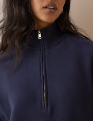 Lacivert Quarter Fermuarlı Uzun Kesim Sweatshirt