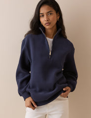Lacivert Quarter Fermuarlı Uzun Kesim Sweatshirt