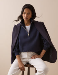 Lacivert Quarter Fermuarlı Uzun Kesim Sweatshirt