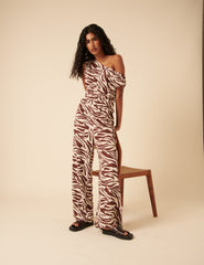 Kahverengi Zebra Desenli Geniş Paça Jerrow Pantolon