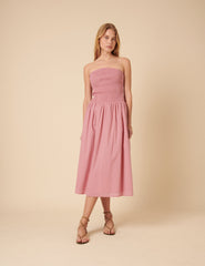 Pembe Gipeli Straplez Sylvia Midi Boy Elbise