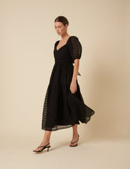 Siyah Organza Sadie Midi Boy Elbise