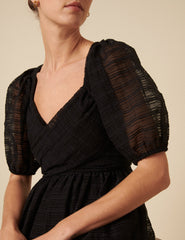 Siyah Organza Sadie Midi Boy Elbise