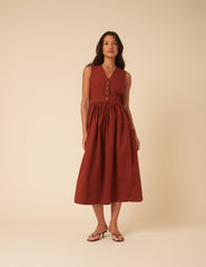 Burnt Turuncu Oak Midi Boy Elbise